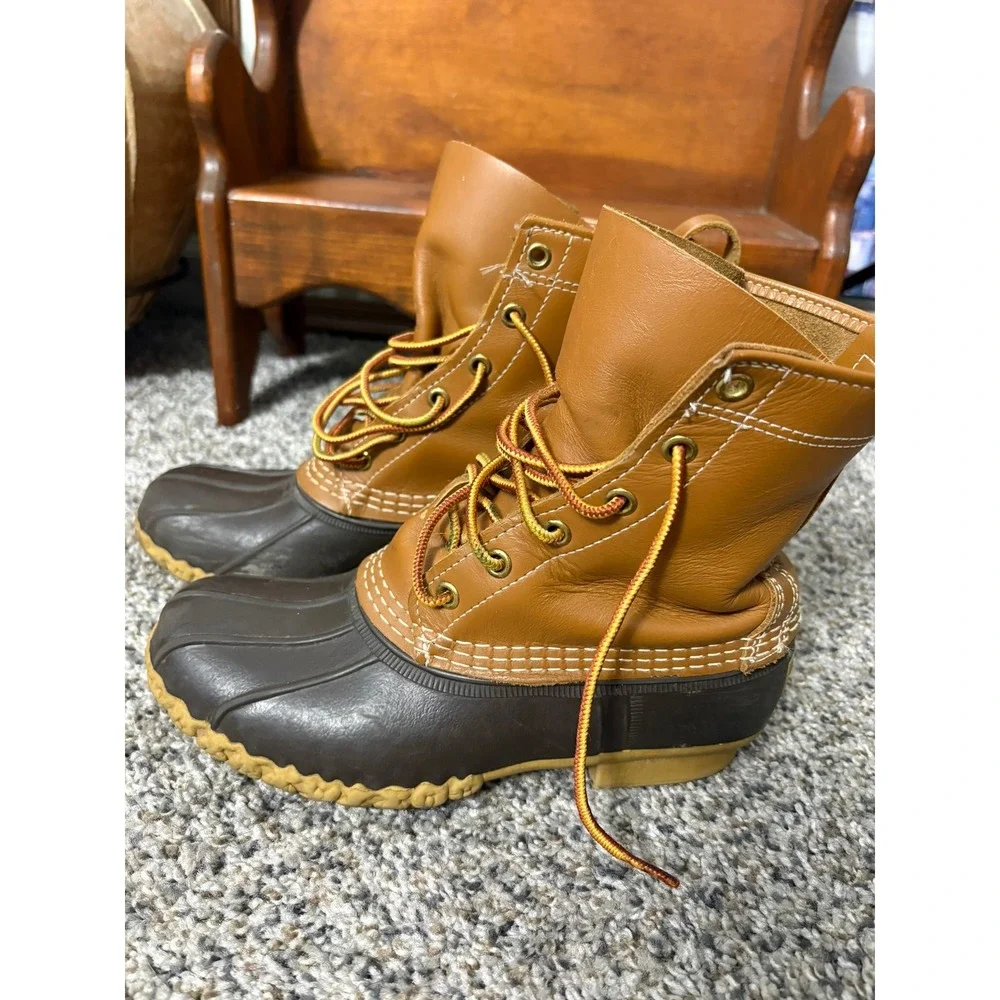 LL Bean Bean Boots 8 Inch Duck Boots 6M Tan Brown Made in USA Vintage Style